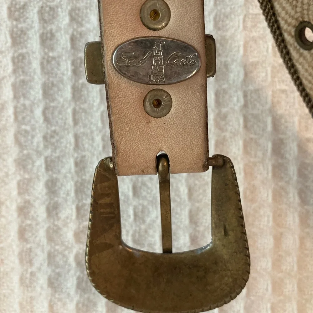 Sand Castle Vintage Metal, Mesh, Fabric And Leather Belt
